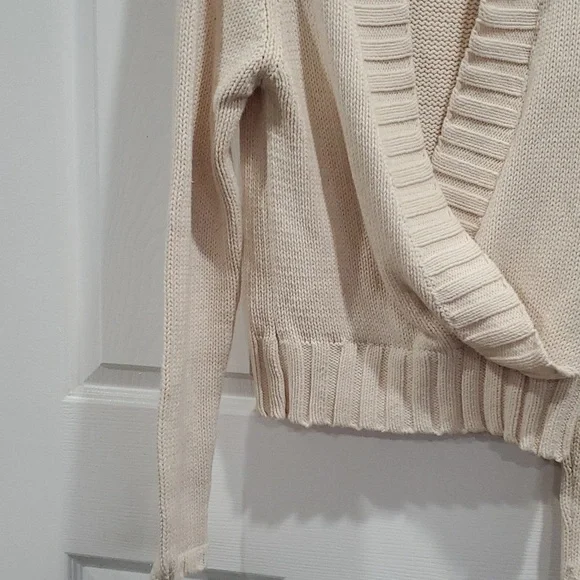 Lidi Cream cotton blend Chunky Knit Sweater Deep V Plunging Blouse top L - Picture 4 of 4